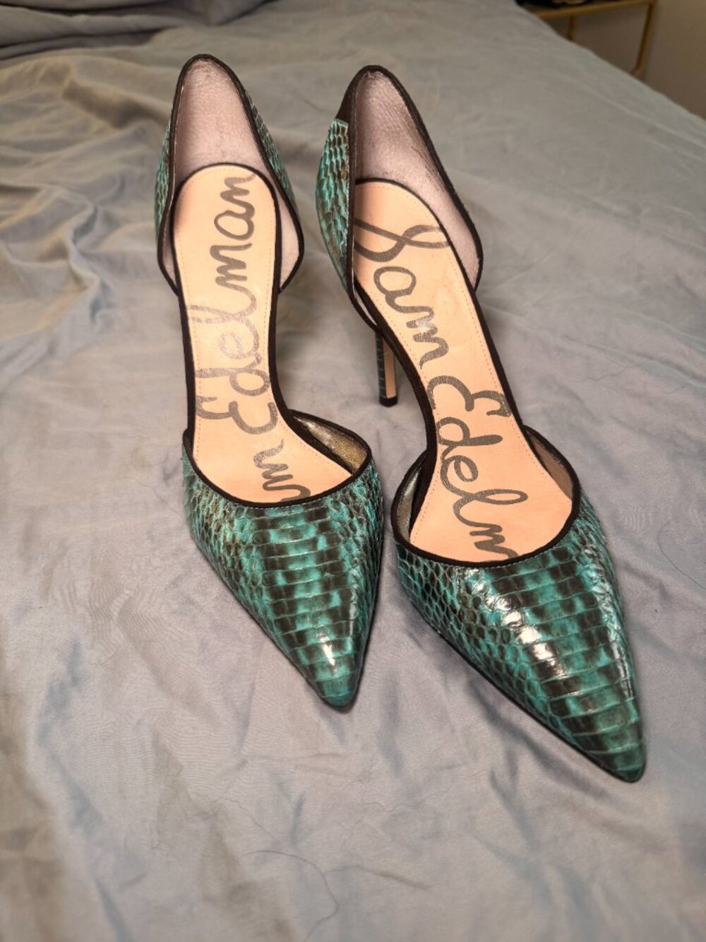 Sam Edelman Blue Snakeskin Print Stiletto Heels – Women’s Size 8 - Picture 3 of 8